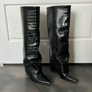 Paltrow Croc Embossed Knee High Boot